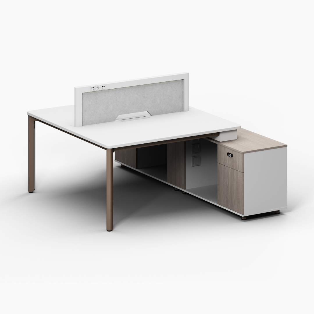 Mindful 2 Person Workstation with Auxiliary Cabinet