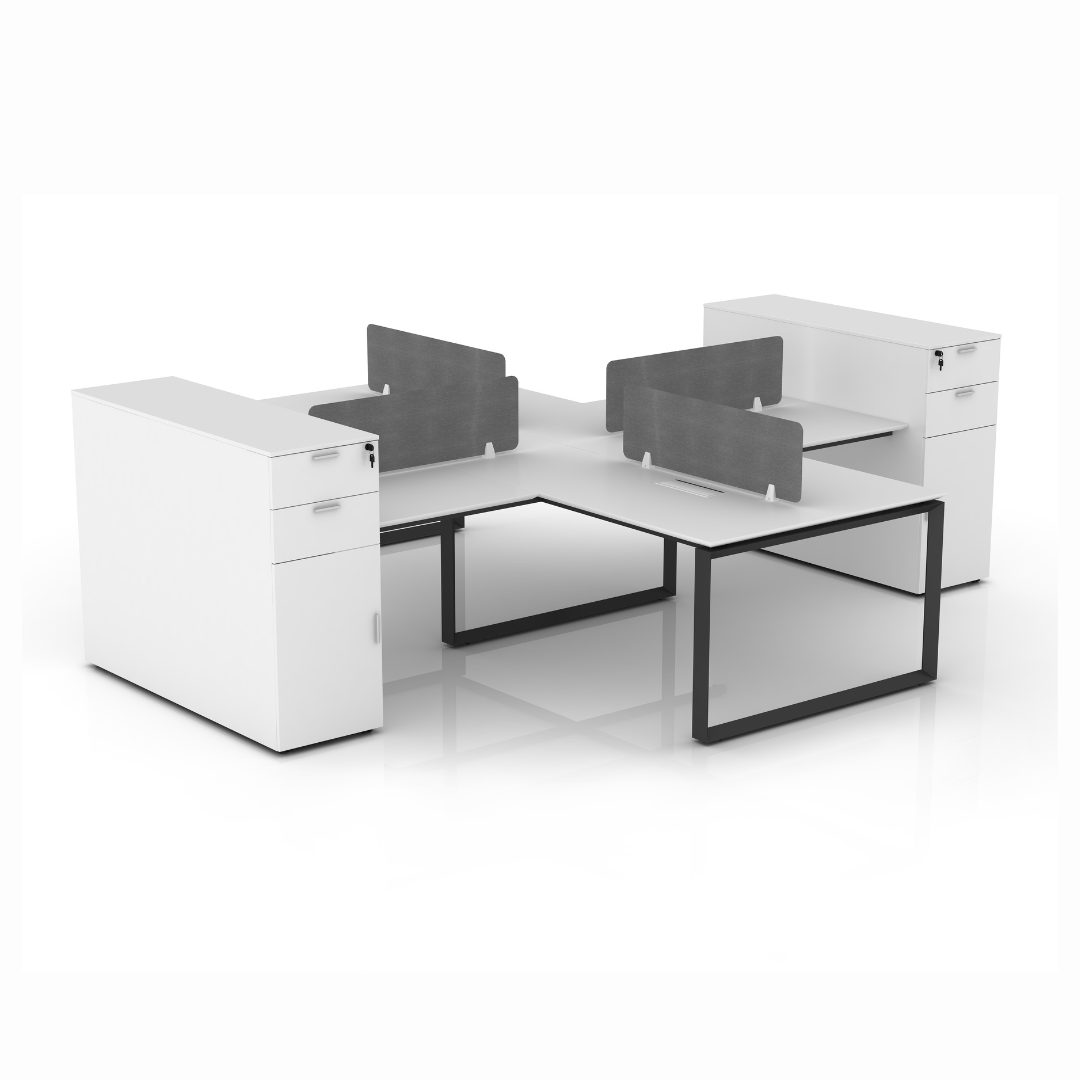 Warnock 4 Person Workstation with Side Cabinet